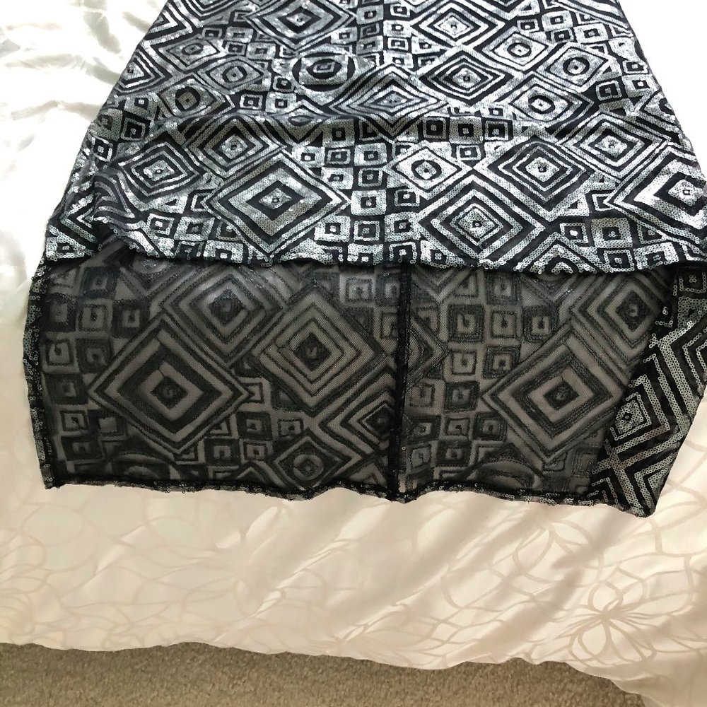 BCBG Halter High Low Black & Silver Sequin Dress - Picture 3 of 5